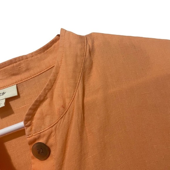 J Jill Orange Sorbet Embroidered Button Down Linen Tunic Top - Picture 2 of 9